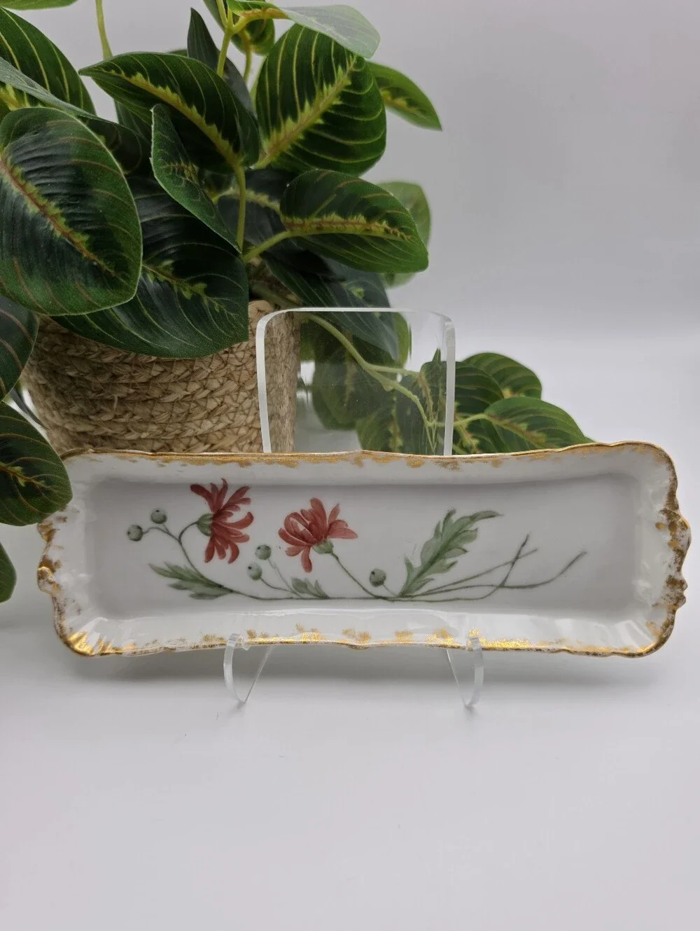 Antique Jean Pouyat Limoges (JPL) Hand-Painted Porcelain Floral Tray 8.5